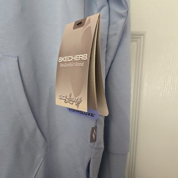 Skechers GoLounge Hooded Sweatshirt Hoodie Women’s Large Light Blue Thumbholes S - Picture 5 of 8